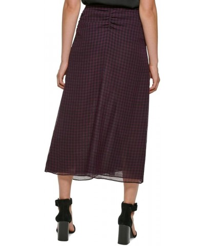 Womens Ruched Check Print Midi Skirt Aubergine Black $17.04 Skirts