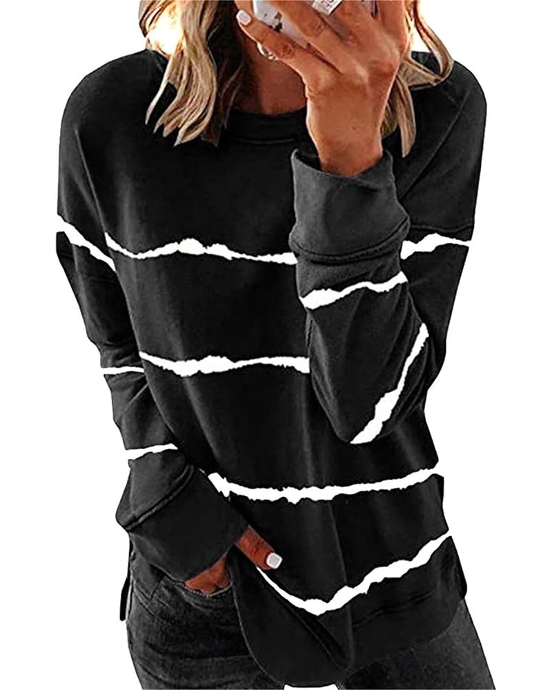 Womens Plus Size Crewneck Star Print Sweatshirt Casual Long Sleeve Side Split Pullover Tops Black $12.00 Hoodies & Sweatshirts