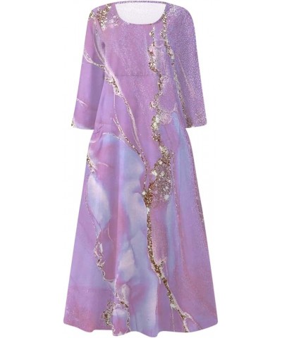 Maxi Dress for Women Long Sleeve Printing Cute Flowy Oversize Summer Beach Linen Dresses with Pocket 25-purple $17.10 Dresses