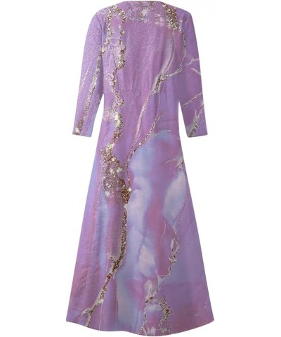 Maxi Dress for Women Long Sleeve Printing Cute Flowy Oversize Summer Beach Linen Dresses with Pocket 25-purple $17.10 Dresses