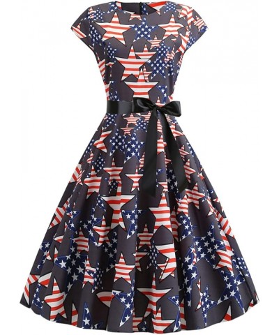 Women's Patriotic American Flag Sleeveless Swing Dress Summer Independence Day Vintage Dress July 4th Theme Sundress A Black ...