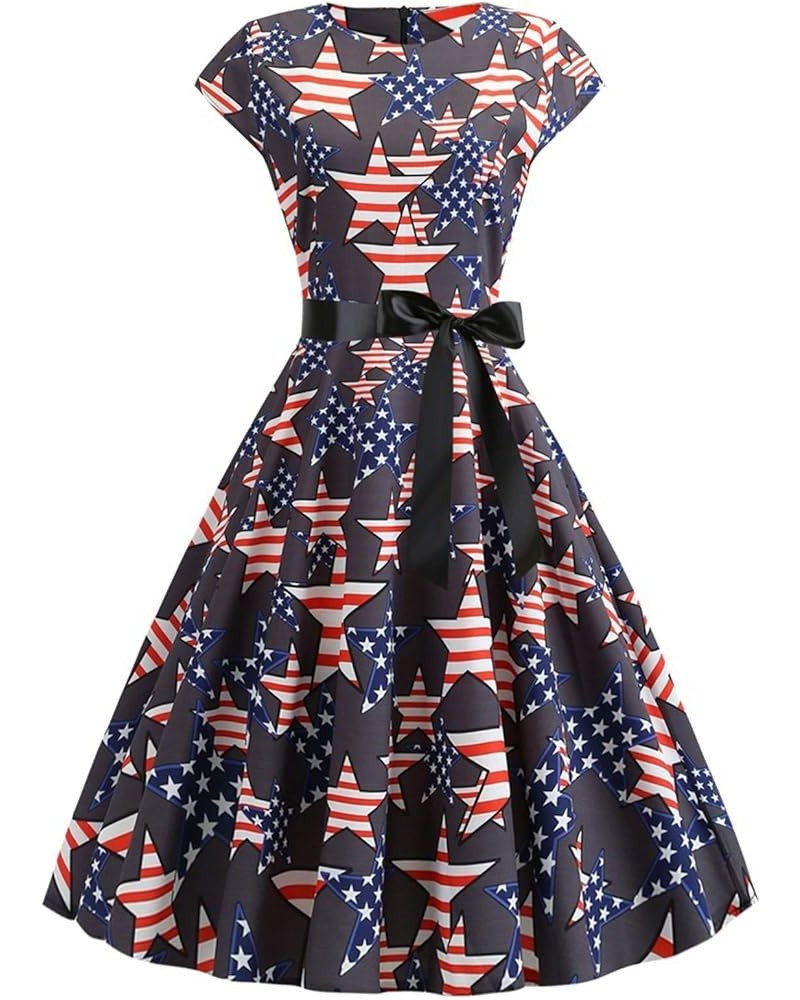 Women's Patriotic American Flag Sleeveless Swing Dress Summer Independence Day Vintage Dress July 4th Theme Sundress A Black ...