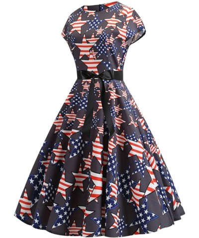 Women's Patriotic American Flag Sleeveless Swing Dress Summer Independence Day Vintage Dress July 4th Theme Sundress A Black ...