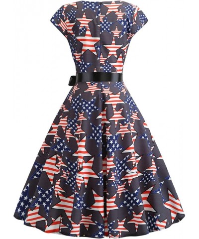 Women's Patriotic American Flag Sleeveless Swing Dress Summer Independence Day Vintage Dress July 4th Theme Sundress A Black ...