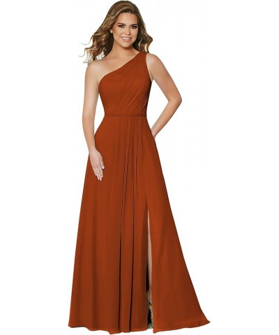 One Shoulder Bridesmaid Dresses for Women Chiffon Split Formal Dress for Women with Pockets Burnt Orange $26.40 Dresses