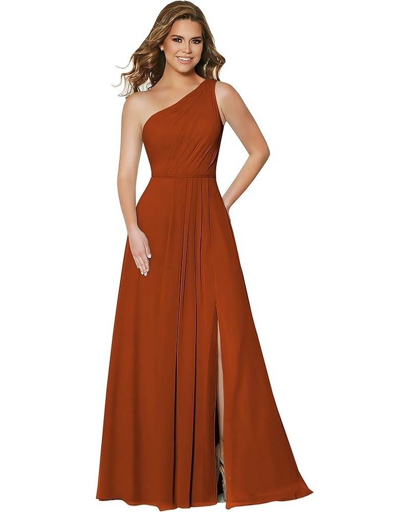 One Shoulder Bridesmaid Dresses for Women Chiffon Split Formal Dress for Women with Pockets Burnt Orange $26.40 Dresses