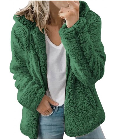 Womens Fleece Sherpa Jacket Winter Warm Fuzzy Jackets Hooded Zip up Jacket Color Block Teddy Outwear Coat with Pocket 04 Gree...