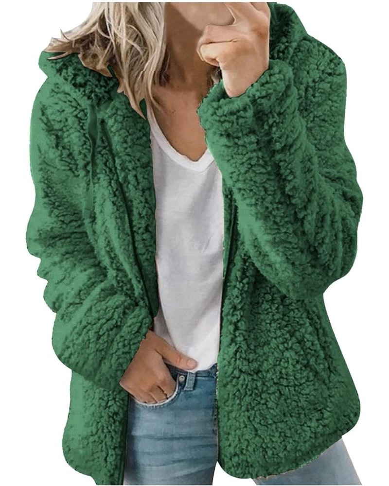 Womens Fleece Sherpa Jacket Winter Warm Fuzzy Jackets Hooded Zip up Jacket Color Block Teddy Outwear Coat with Pocket 04 Gree...