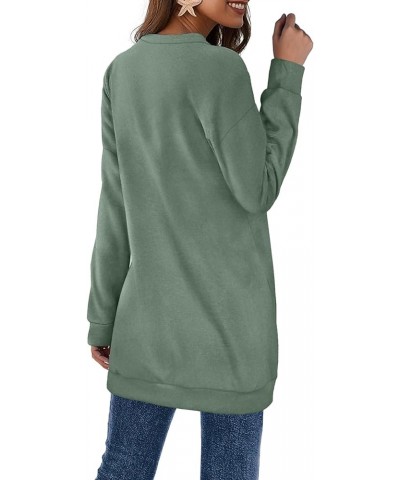 Women's Sweatshirts V Neck Oversized Long Sleeve Pockets Top B02-green $20.79 Hoodies & Sweatshirts