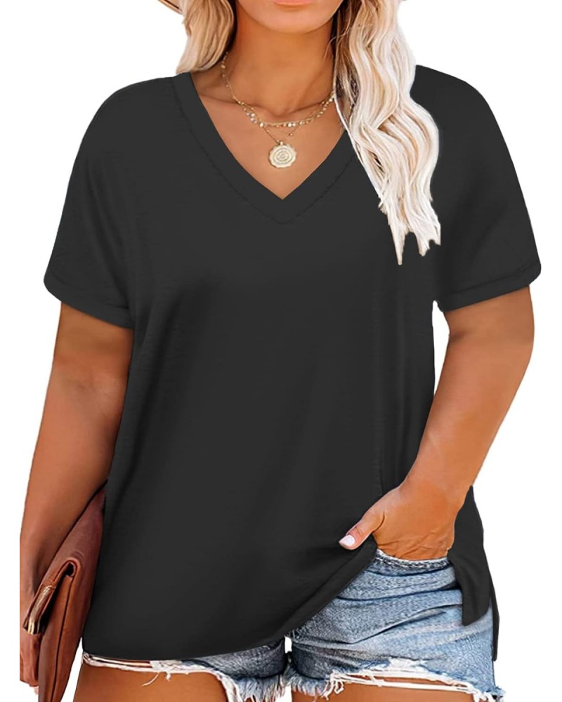 Womens Plus Size Shirt Short Sleeve Summer Casual Tops Oversized Tees Black 20W $15.80 Shirts