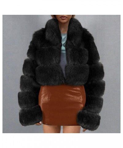 Womens Warm Faux Furry Coat Sexy Crop Fur Jacket Ladies Trendy Elegant Winter Coats Solid Color V-Neck Outerwear Black $18.80...