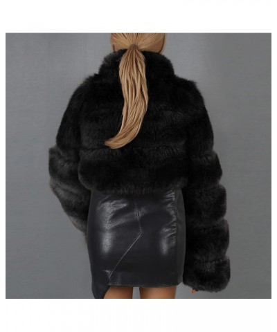 Womens Warm Faux Furry Coat Sexy Crop Fur Jacket Ladies Trendy Elegant Winter Coats Solid Color V-Neck Outerwear Black $18.80...