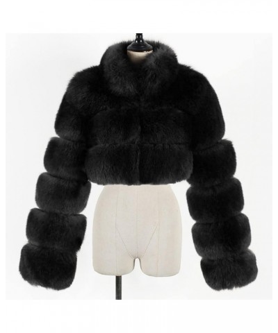 Womens Warm Faux Furry Coat Sexy Crop Fur Jacket Ladies Trendy Elegant Winter Coats Solid Color V-Neck Outerwear Black $18.80...