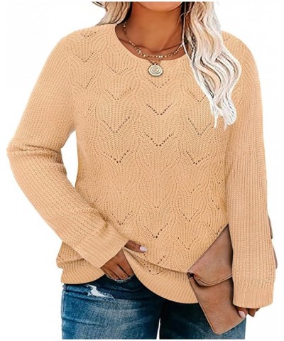 Plus Size Sweaters for Women Sexy Off Shoulder Pullover Crew Neck V Neck Hollow Out Long Sleeve Knitted Tops 3637-khaki $18.8...