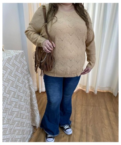 Plus Size Sweaters for Women Sexy Off Shoulder Pullover Crew Neck V Neck Hollow Out Long Sleeve Knitted Tops 3637-khaki $18.8...