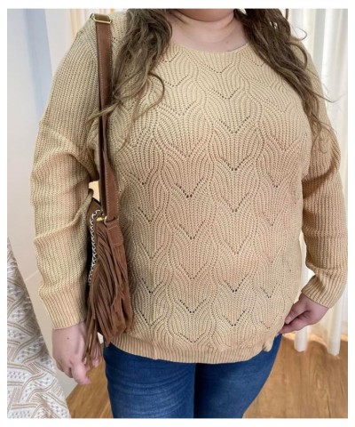 Plus Size Sweaters for Women Sexy Off Shoulder Pullover Crew Neck V Neck Hollow Out Long Sleeve Knitted Tops 3637-khaki $18.8...