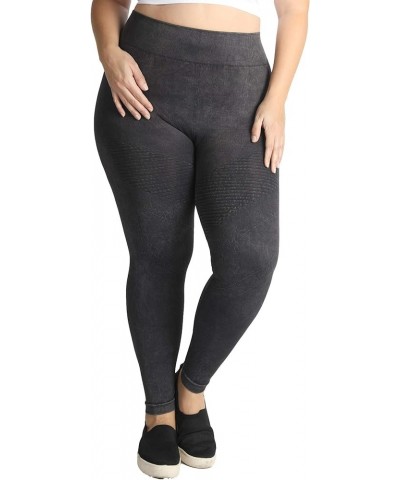 Women Seamless Premium Vintage Moto Leggings, Plus Size Vintage Black $20.87 Leggings