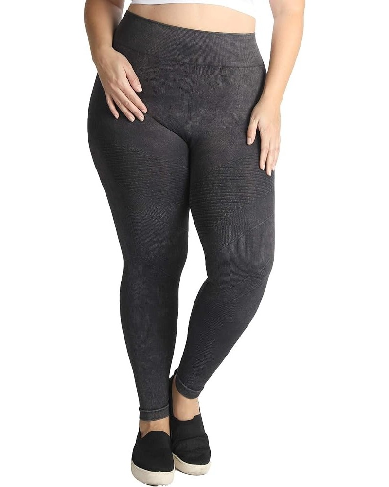 Women Seamless Premium Vintage Moto Leggings, Plus Size Vintage Black $20.87 Leggings