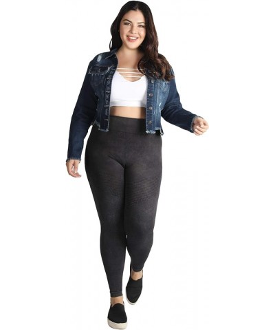 Women Seamless Premium Vintage Moto Leggings, Plus Size Vintage Black $20.87 Leggings