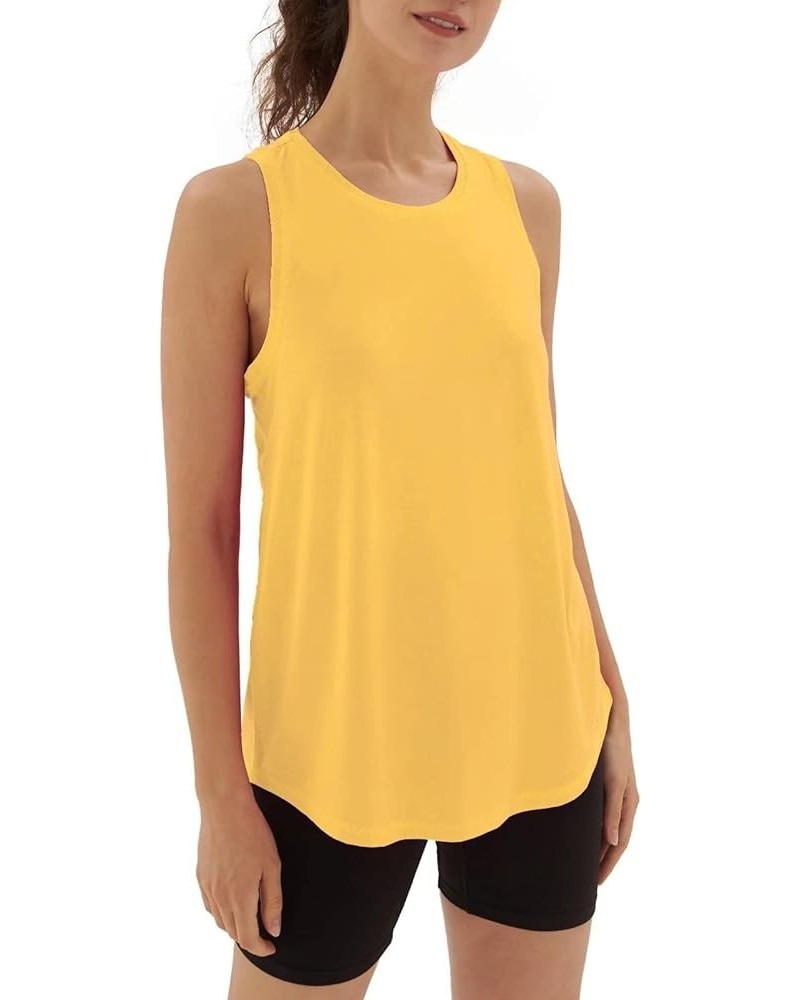 Women's Workout Racerback Tank Tops Loose Fit Sleeveless Athletic Shirts Yolk Yellow $13.13 Activewear