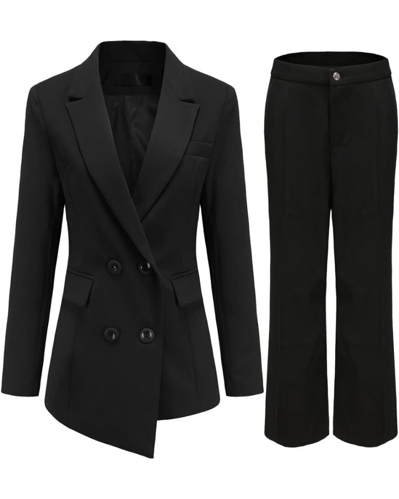 Women's Slim Fit Three Button Suit Jacket and Dress Pants Business 2 Piece Suit Set Y09 Black $33.59 Suits