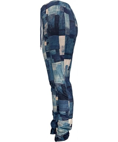 Jeans Print Trousers for Women Drawstring High Waist Pant with Pocket Casual Hip Hop Stretch Pants (Blue, L) Blue Large $10.6...