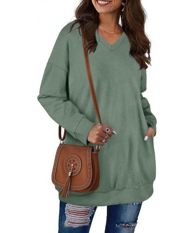 Women's Sweatshirts V Neck Oversized Long Sleeve Pockets Top B02-green $20.79 Hoodies & Sweatshirts