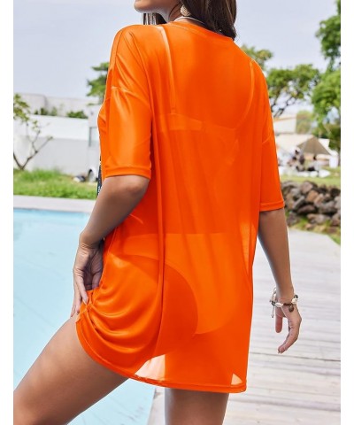 Women's Swimsuit Cover Up Mesh Cover Up Dress Short Sleeve Bathing Suit Coverup Summer Beach Dress S-XXL Pat5 $10.08 Swimsuits