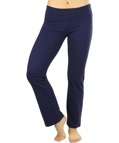 Women's Low Rise Sweatpants w/Fold-Over Waistband Fold Over Flare Pants - Navy $8.80 Activewear