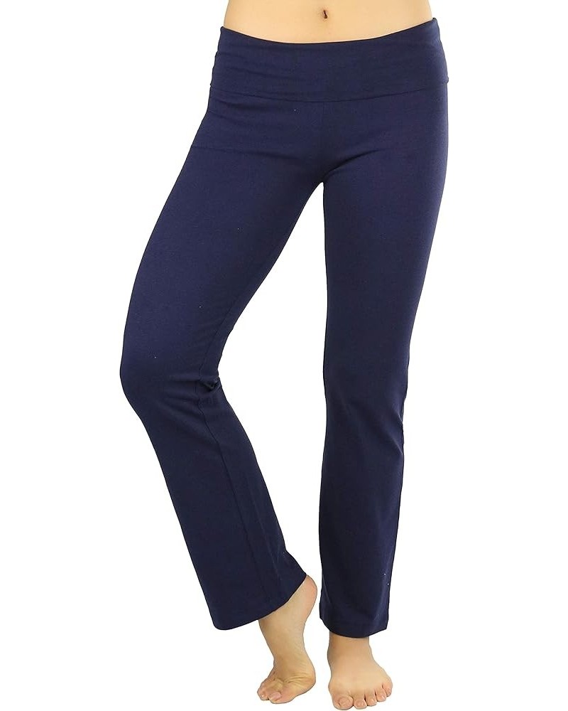 Women's Low Rise Sweatpants w/Fold-Over Waistband Fold Over Flare Pants - Navy $8.80 Activewear