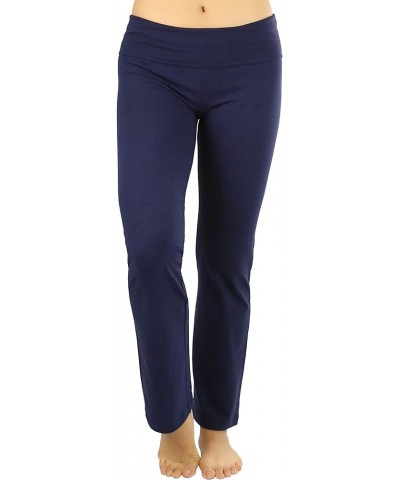 Women's Low Rise Sweatpants w/Fold-Over Waistband Fold Over Flare Pants - Navy $8.80 Activewear