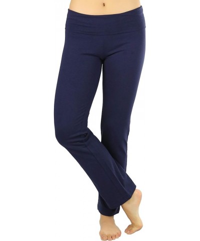 Women's Low Rise Sweatpants w/Fold-Over Waistband Fold Over Flare Pants - Navy $8.80 Activewear