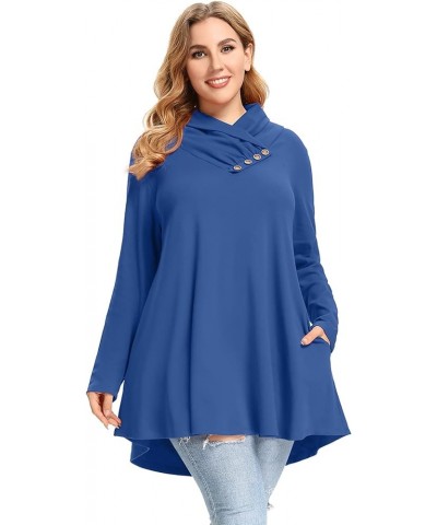 Cowl Neck Sweatshirts For Women Plus Size Tops With Pockets Long Sleeve Tunic Casual Pullover Button Down Shirt Steelblue $13...