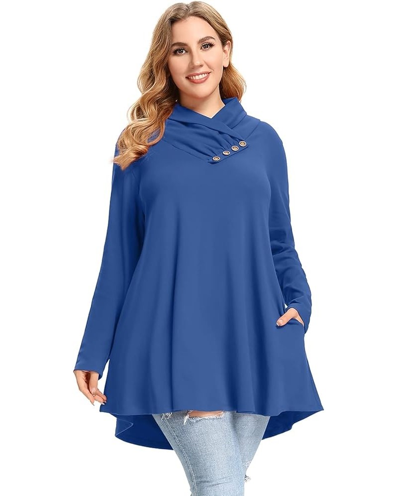 Cowl Neck Sweatshirts For Women Plus Size Tops With Pockets Long Sleeve Tunic Casual Pullover Button Down Shirt Steelblue $13...