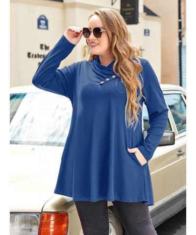 Cowl Neck Sweatshirts For Women Plus Size Tops With Pockets Long Sleeve Tunic Casual Pullover Button Down Shirt Steelblue $13...