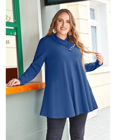 Cowl Neck Sweatshirts For Women Plus Size Tops With Pockets Long Sleeve Tunic Casual Pullover Button Down Shirt Steelblue $13...