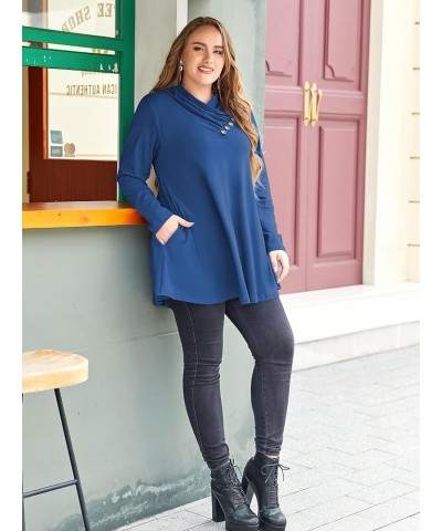 Cowl Neck Sweatshirts For Women Plus Size Tops With Pockets Long Sleeve Tunic Casual Pullover Button Down Shirt Steelblue $13...