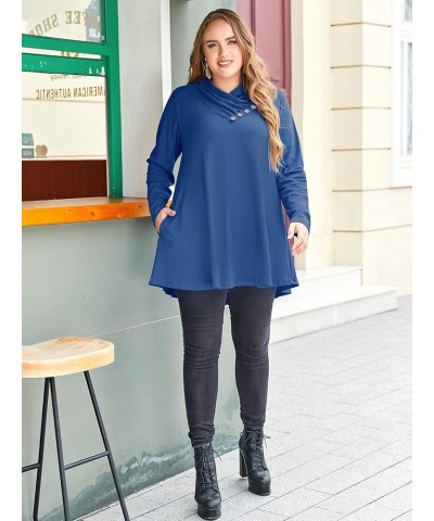 Cowl Neck Sweatshirts For Women Plus Size Tops With Pockets Long Sleeve Tunic Casual Pullover Button Down Shirt Steelblue $13...