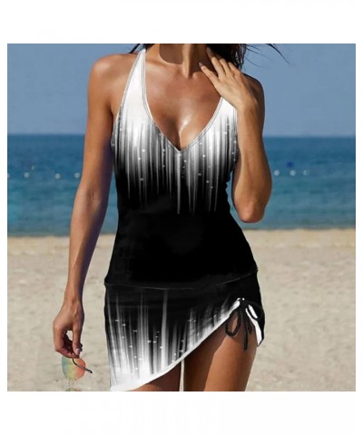 2023 Women's Swimwear Tankini 2 Piece Normal Swimsuit High Waisted Green White Blue Golden Black Padded V Wire Black-e $7.83 ...