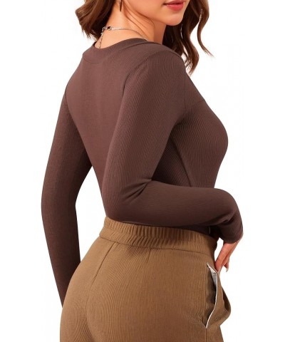 Women's Sexy Square Neck Bodysuits Long Sleeve Basic Slim Tank Tops Jumpsuit A Coffee $16.49 Bodysuits