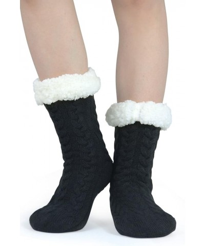 Slipper Socks for Women with Gripper - Winter Non Slip Thick Fuzzy Socks - Warm Cozy Christmas Gift A-black $24.50 Socks