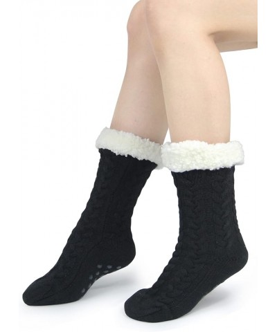 Slipper Socks for Women with Gripper - Winter Non Slip Thick Fuzzy Socks - Warm Cozy Christmas Gift A-black $24.50 Socks