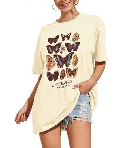 Women's Oversize Graphic Printed Loose Tee Short Sleeve Round Neck Loose Tshirt Tops Beige $16.79 T-Shirts