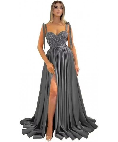 Sparkly Sequin Prom Dress with Slit Spaghetti Straps Formal Evening Gown Wedding Bridesmaid Dress with Pockets Grey $31.98 Dr...