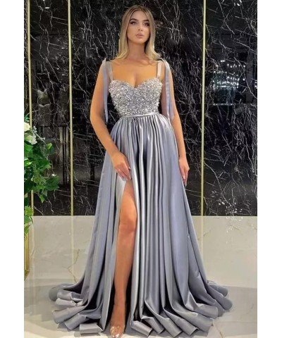 Sparkly Sequin Prom Dress with Slit Spaghetti Straps Formal Evening Gown Wedding Bridesmaid Dress with Pockets Grey $31.98 Dr...