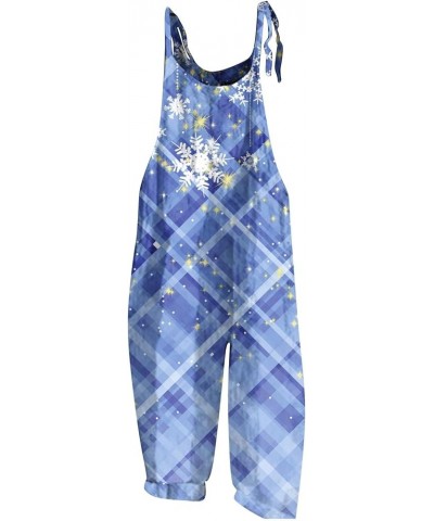 Christmas Overalls for Womens Snowman Printed Rompers Jumpsuit Loose Snowflake Playsuit Bib Overall Baggy Harem Pants 03-blue...