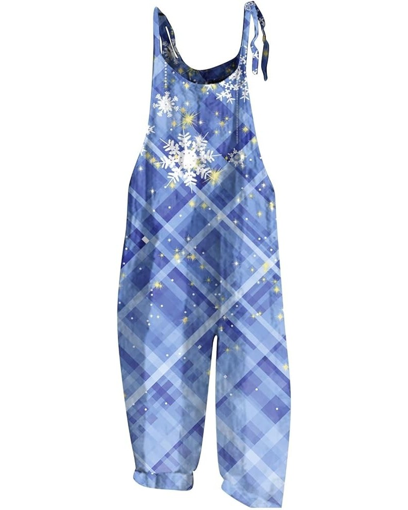 Christmas Overalls for Womens Snowman Printed Rompers Jumpsuit Loose Snowflake Playsuit Bib Overall Baggy Harem Pants 03-blue...