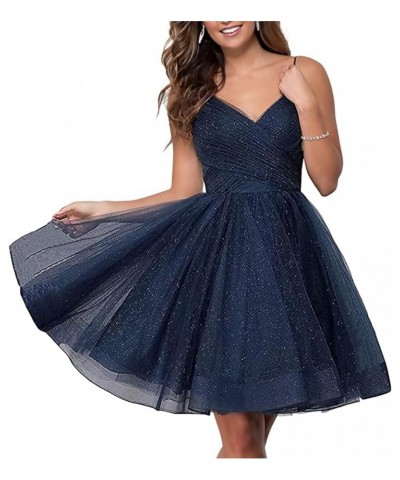 Junior's Short Homecoming Dresses V Neck Tulle Ball Gown Short Prom Graduation Dress LNL031 Navy Blue $25.85 Dresses