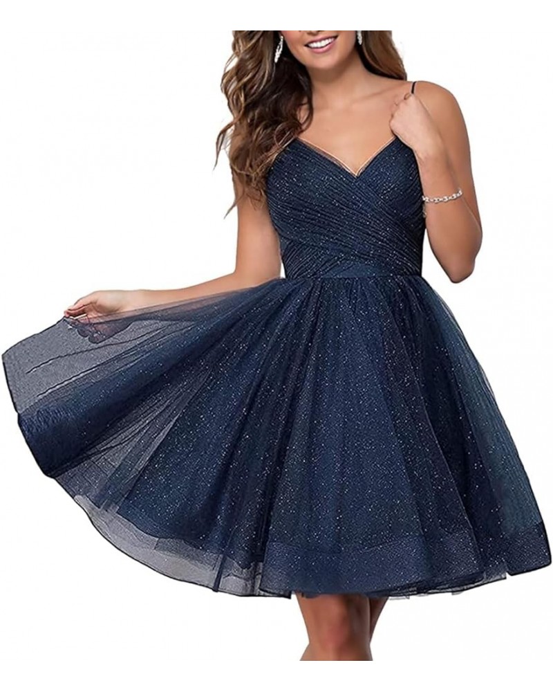 Junior's Short Homecoming Dresses V Neck Tulle Ball Gown Short Prom Graduation Dress LNL031 Navy Blue $25.85 Dresses