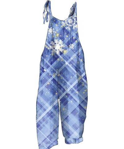 Christmas Overalls for Womens Snowman Printed Rompers Jumpsuit Loose Snowflake Playsuit Bib Overall Baggy Harem Pants 03-blue...